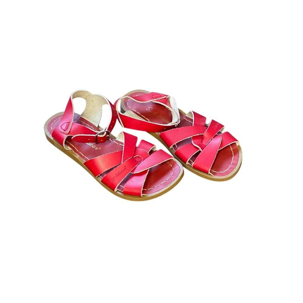 Salt Water Sandals by Hoy Shoe Retro Red Leather Woven Strappy Sandals Kids 13